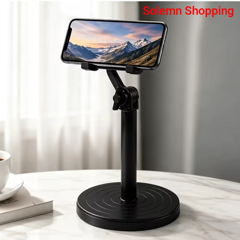 Black Rotatable Universal Phone Holder, Adjustable Angle, Durable for Smartphones and Tablets,