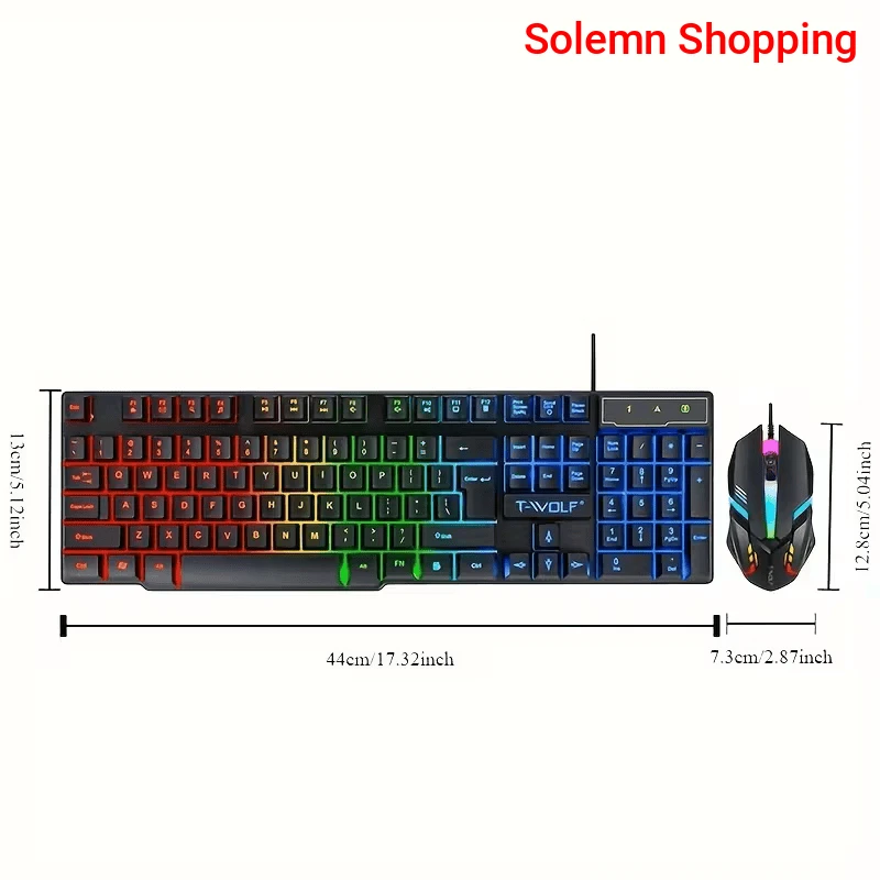 ROG Black Wired Gaming Keyboard and Mouse Set USB/Rainbow Backlit Keyboard and ROG Mouse for PC Laptop