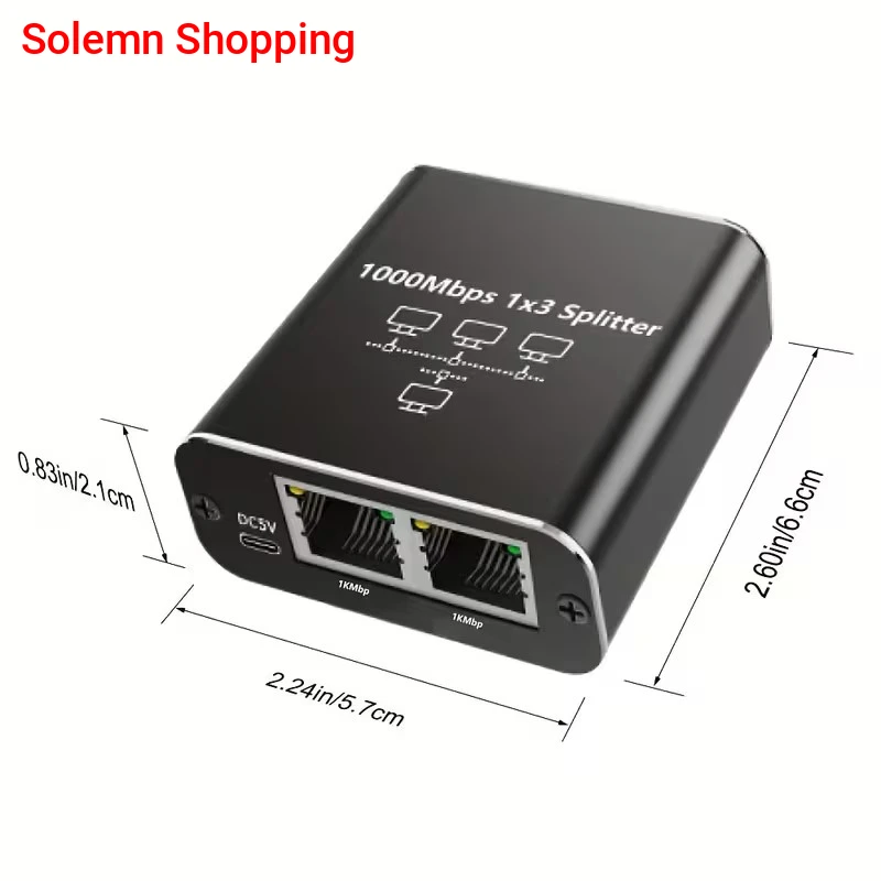 Gigabit 3-Port POE Ethernet Splitter 1-To-3 Network Distributor 1000Mbps High-Speed RJ45 Switch with USB-C Power Cable