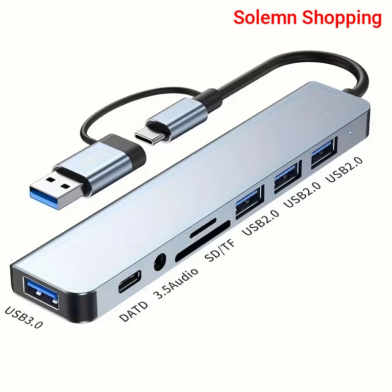 8-In-1 USB and Type C Hub with Audio Jack
