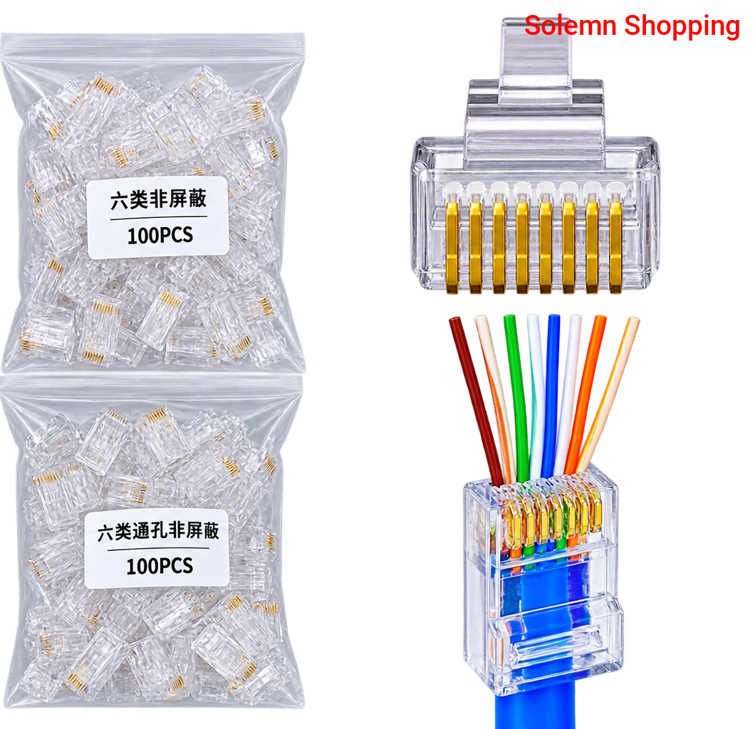 100pcs RJ45 Connectors, RJ45 Pass Through Connector, Premium Cat 6 Connectors 8P8C